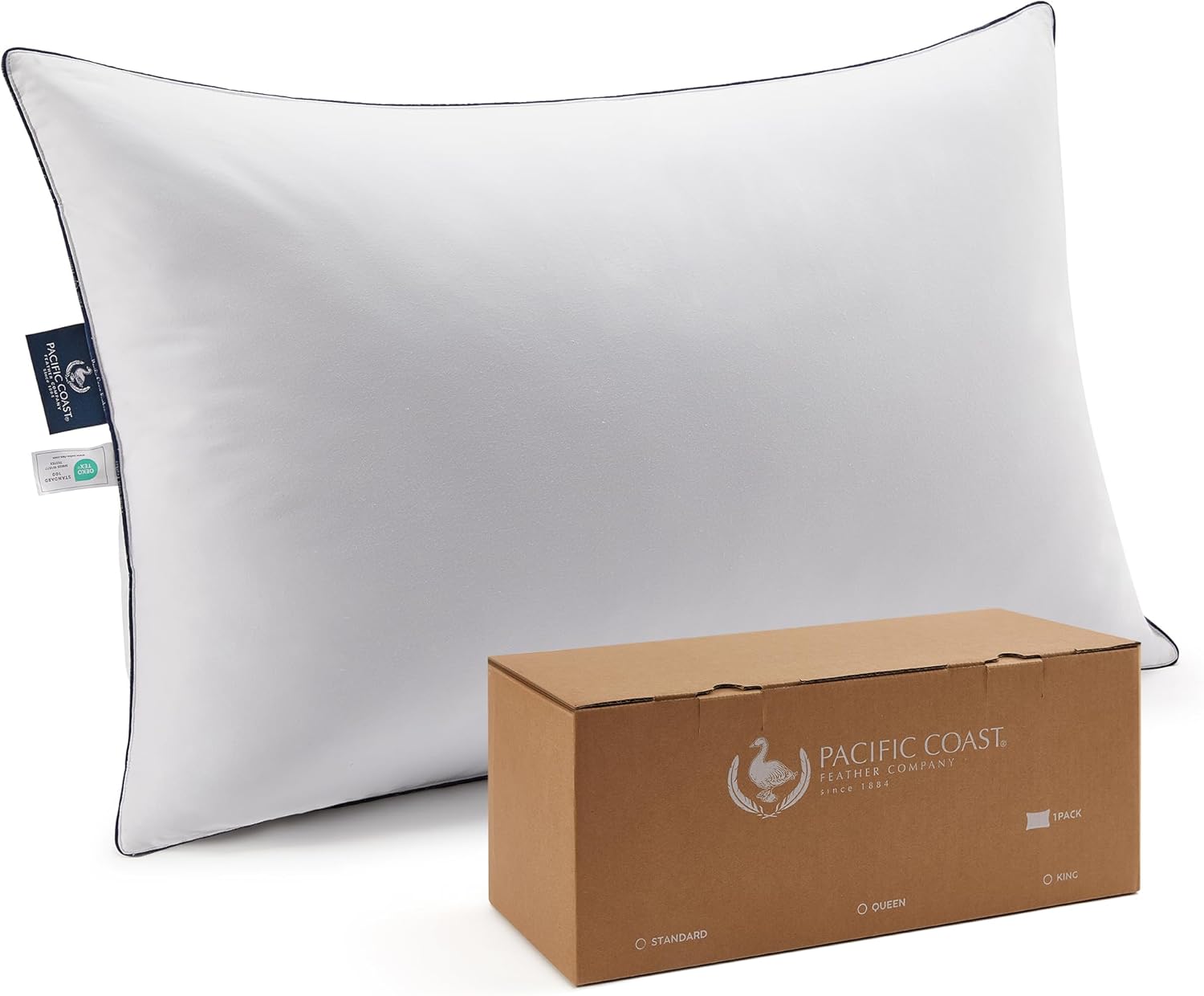 PacificCoast Pacific Coast Bed Pillow, Hotel Collection Goose Feather Down Pillow for Sleeping, Pillow with High Thread Count 100% Cotton S…