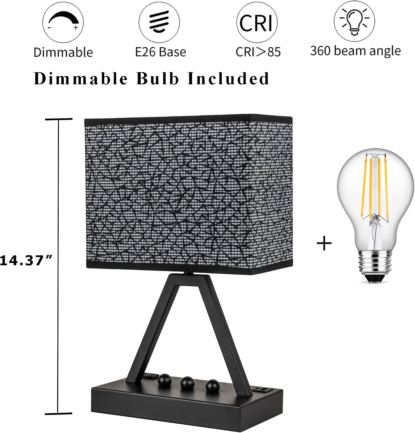 Briever Touch Control Table Lamp, 3-Way Dimmable Desk Lamp with USB C & A and AC Outlet, Bedside Lamp with Phone Stands for Bedroom, Living…