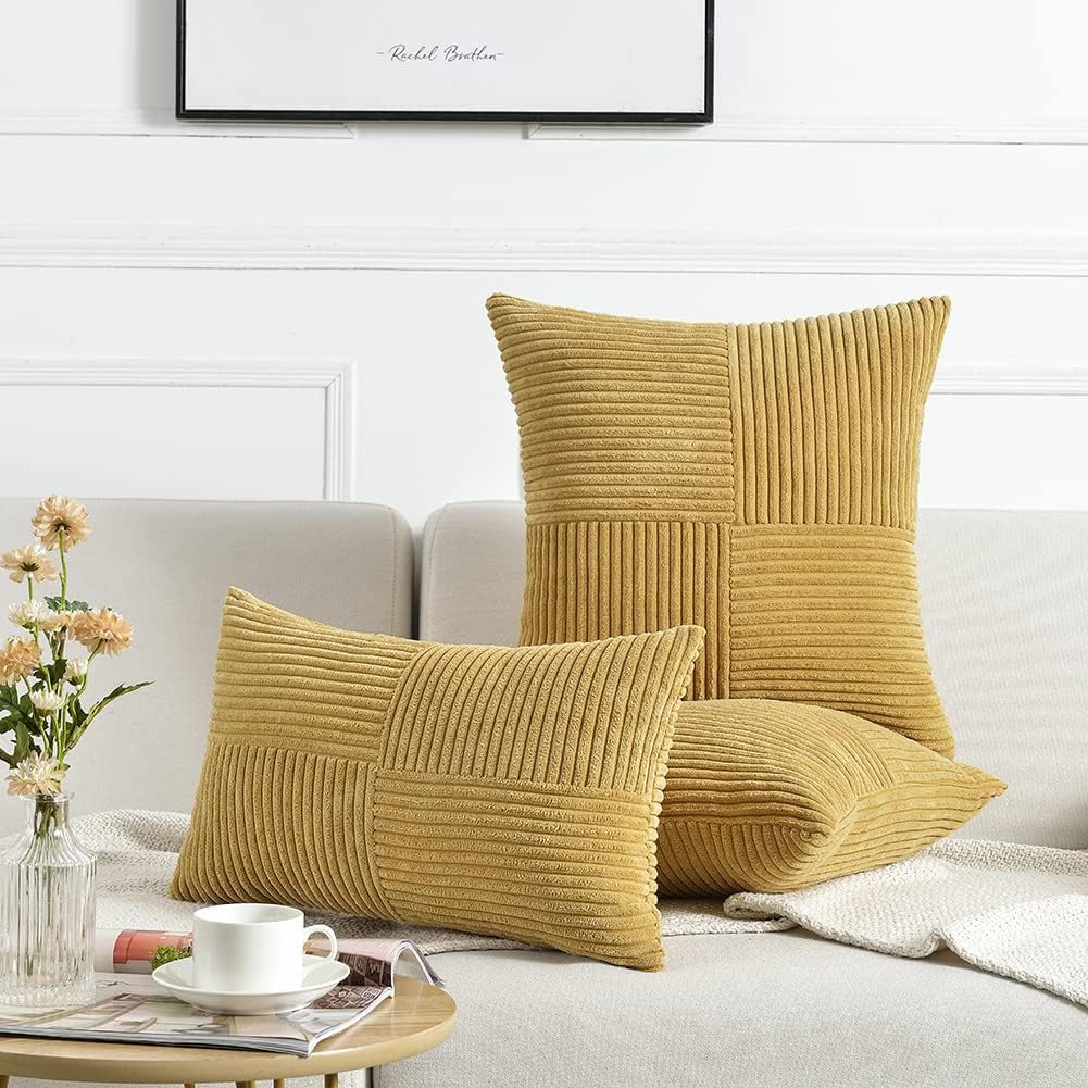 Fancy Homi Mustard Yellow Decorative Throw Pillow Covers 20x20 Inch for Living Room Couch Bed Sofa, Farmhouse Boho Home Decor, Soft Corss…
