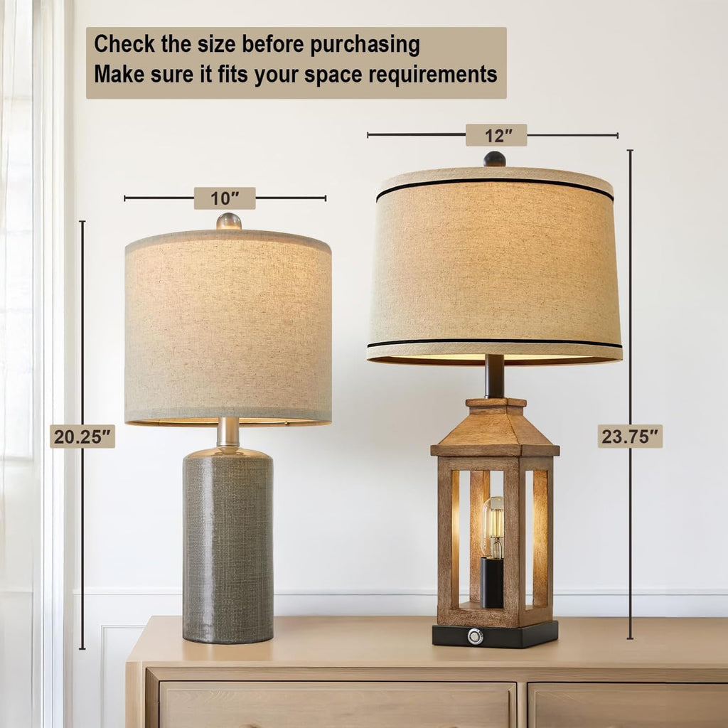 G-SAFAVA 20.25" Small Table Lamps Set of 2 Modern Ceramic Lamps for Living Room Farmhouse Bedside Lamps Boho Lamps for Night Stands Grey…