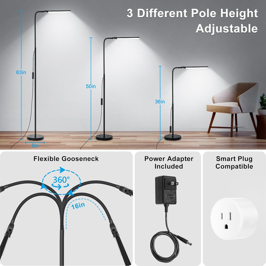 LED Floor Lamp, 18W/2000LM Bright Reading Floor Lamp for Office with Double Head, Adjustable Gooseneck Dimmable Modern Standing Light for…