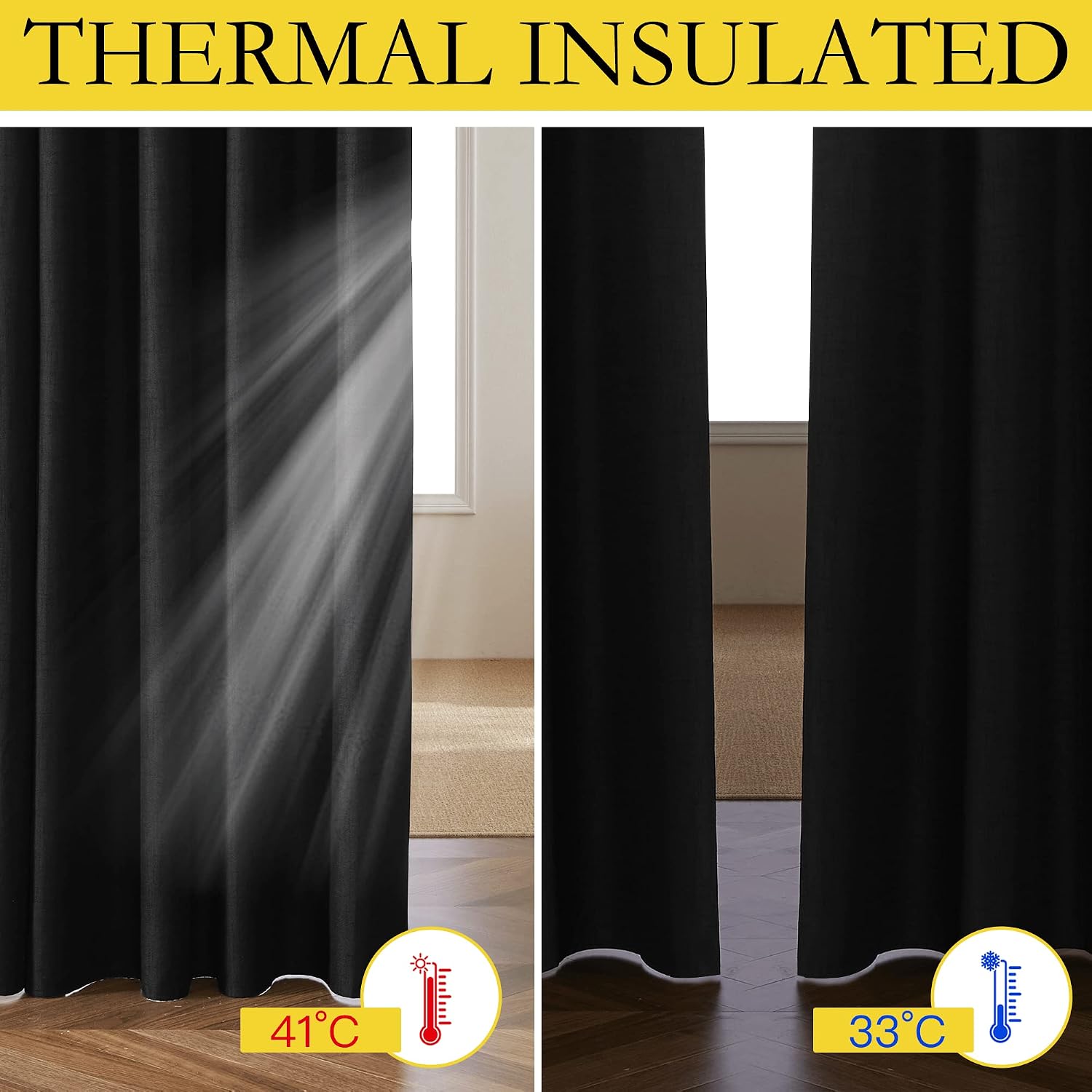 NICETOWN Vintage Open Linen Weave Flax Thermal Curtains, 100% Blackout Curtains 45 inches Long for Dining Room, Soundproof Window…