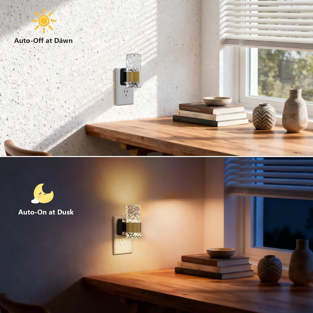 LED Night Light, Dimmable Plug in Nightlight 2 Pack, 0-100LM Adjustable Brightness with Dusk to Dawn Sensor, 3000K Warm Gold Ambiance…