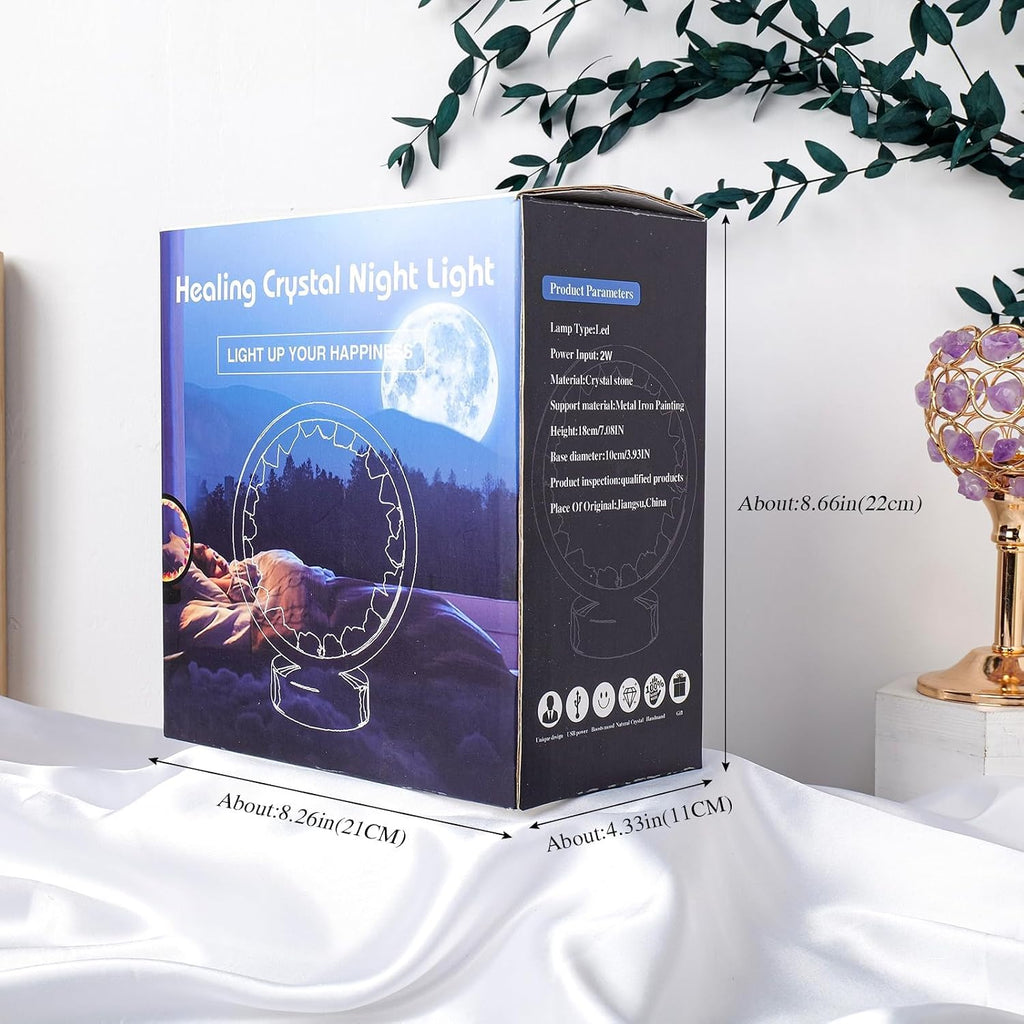 Runyangshi Celestite Night Light 8.6" Natural Healing Crystal Bedside USB Port 3 Colours Dimming Mode Bedroom Lamp Suitable Night Lamp Idea…