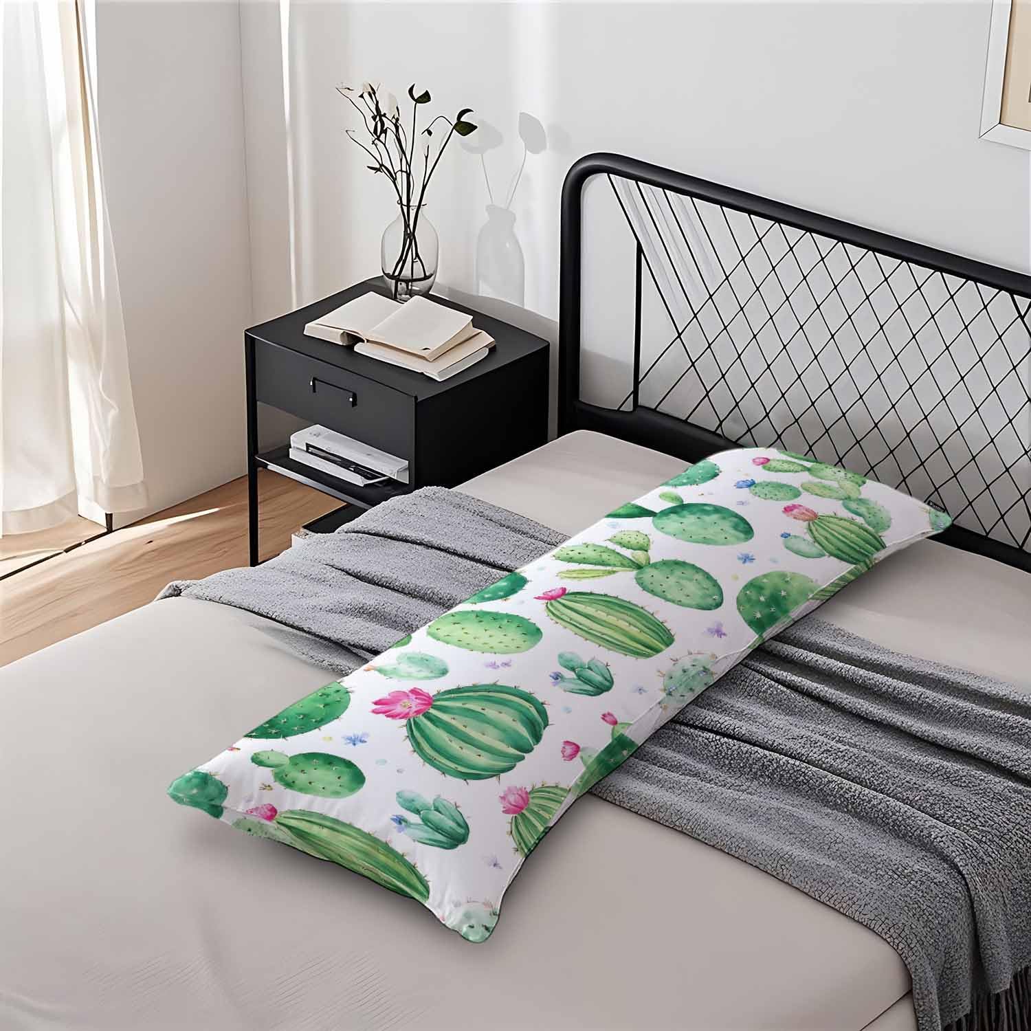 Cactus Body Pillow Pillowcase, Floral Cactus Green Farmhouse Body Cushion Covers Large Body Pillow Cases, 20x54 Inch Bedding Pillow…
