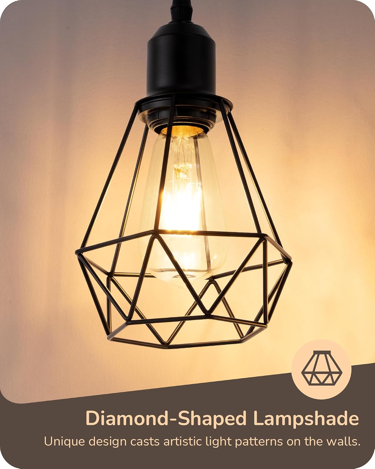 Edishine 70IN Farmhouse Floor Lamps for Living Room, Dimmable Industrial Tall Standing Lamps 3 LED Edison Bulbs Included, Diamond-Shaped Ca…