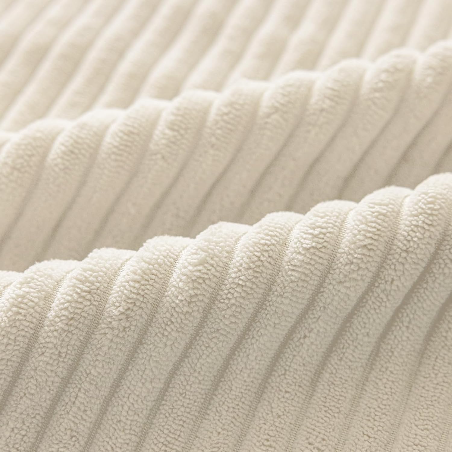 Softalker Throw Pillow Covers 18 x 18, Set of 2 - Cream Spring Decorative Soft Corduroy Striped Boho Beige Pillow Covers, White Cushion Pil…