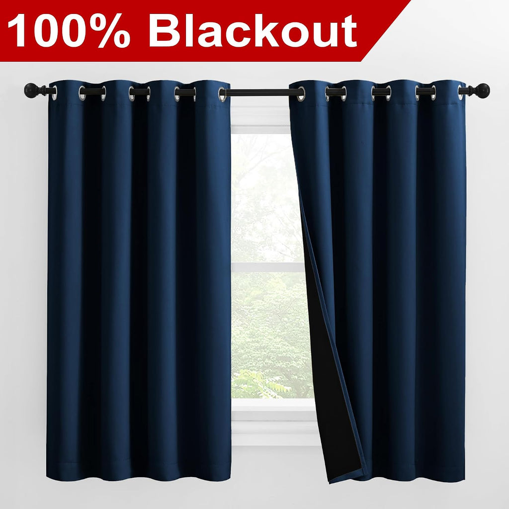 Nicetown 100% Blackout Curtains with Black Liners, Thermal Insulated Full Blackout 2-Layer Lined Drapes, Noise Cancellation Window Draperie…