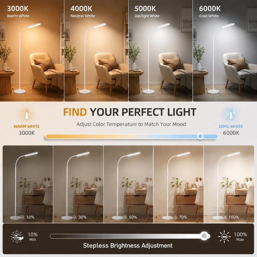 Wio-Mio Floor Lamps, 15w/1000lm Bright LED Floor Lamp with Stepless Adjustable 3000K-6000K Colors and Dimmer, Remote and Touch Control…