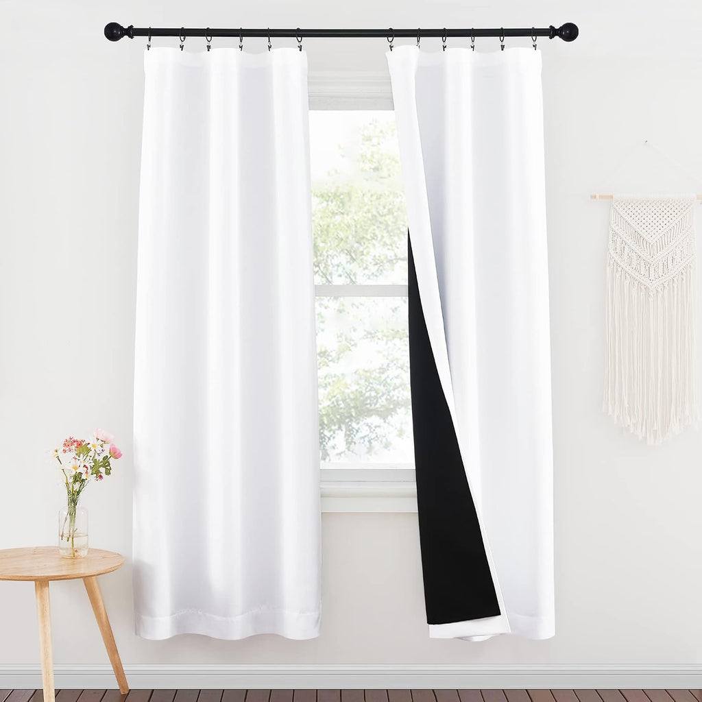 Nicetown 100% Blackout Window Curtain Panels, Rod Pocket Full Light Blocking Drapes with Black Liner for Nursery, 72 inches Drop Thermal In…