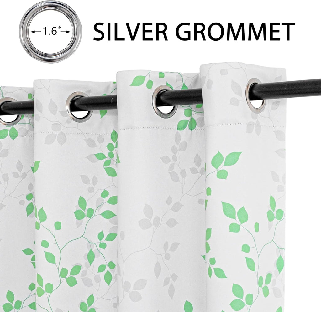Meetsky 95% Blackout Curtains for Bedroom, Green and Grey Leaf Curtains 84 Inches Long 2 Panels, Patterned Curtain Living Room Thermal Insu…