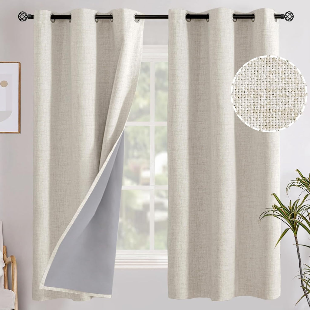 YoungsTex Linen Blackout Curtains 63 Inch Length for Bedroom, Thermal Insulated Drapes with Grommet Energy Saving Rustic Textured for Livin…