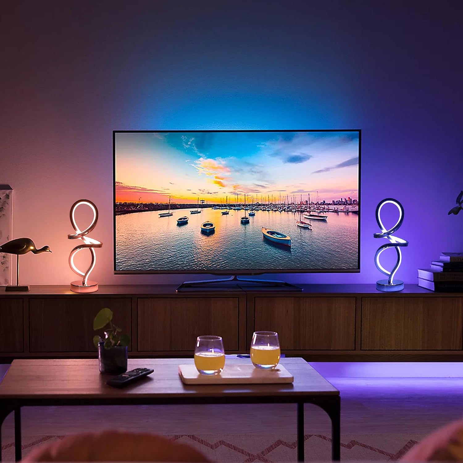 Mayful RGB Modern Table Lamp with 15W LED Unique Spiral Design, Silver Small Bedside Lamp & Nightstand Lamp, Touch Dimmable with 7 Colors…