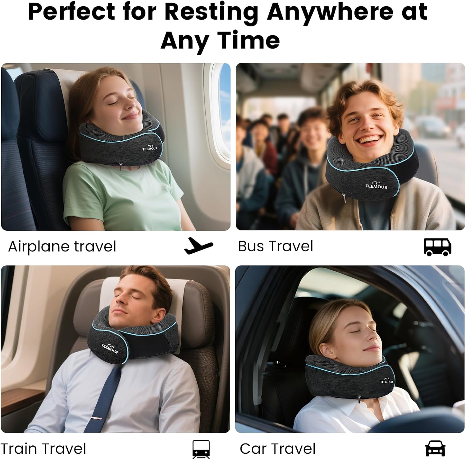 Travel Neck Pillow for Airplane -Memory Foam Travel Pillow for Long Flights/Car Sleep 360° Support Airplane Pillow, With Eye Mask &…