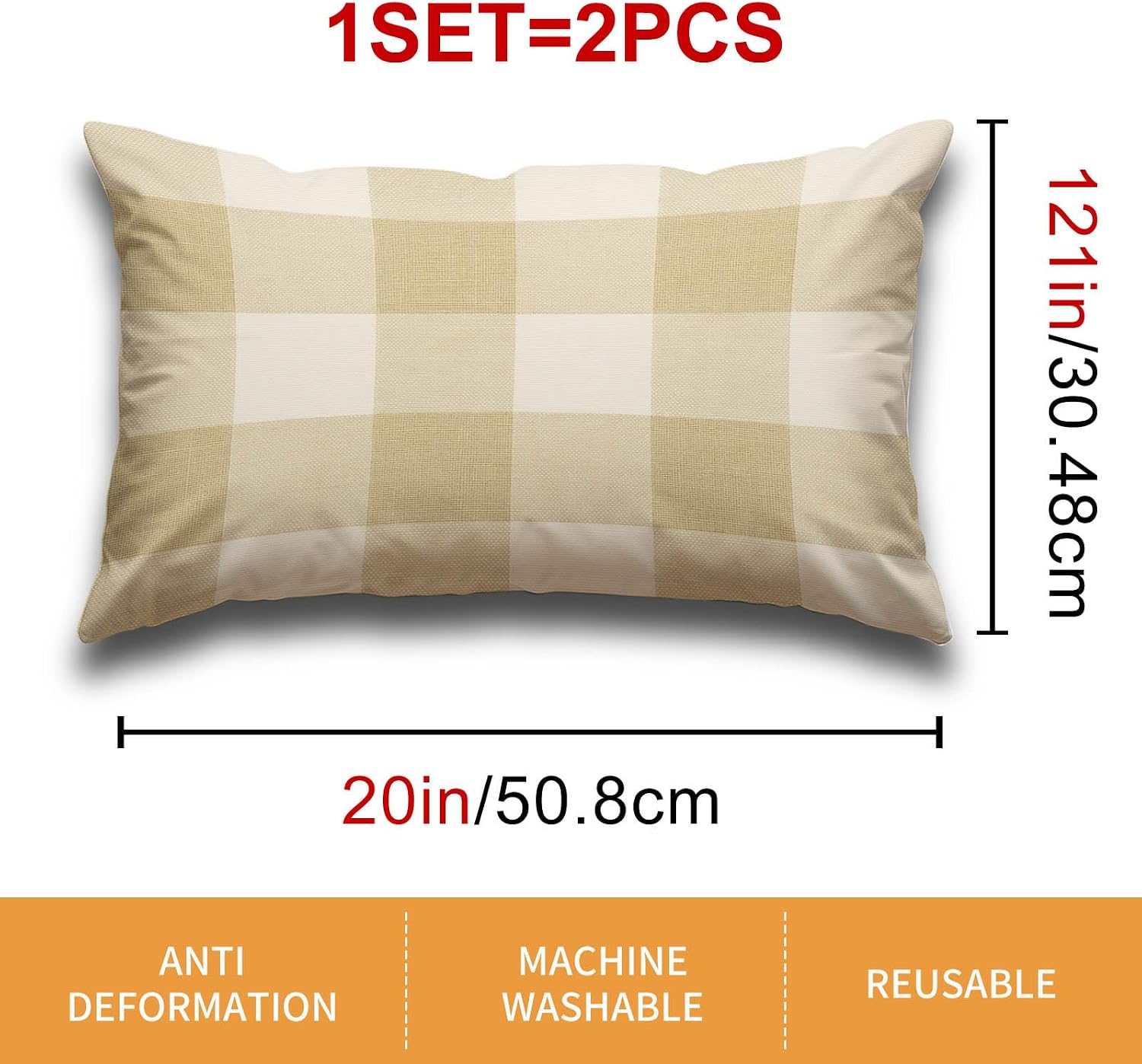 HOMETITUTE Plaid Pillow Covers Decorative Pack of 2 Satin 12x20 Inch Neutral Beige Buffalo Plaid Art Lumbar Throw Pillow Cases for Sofa…