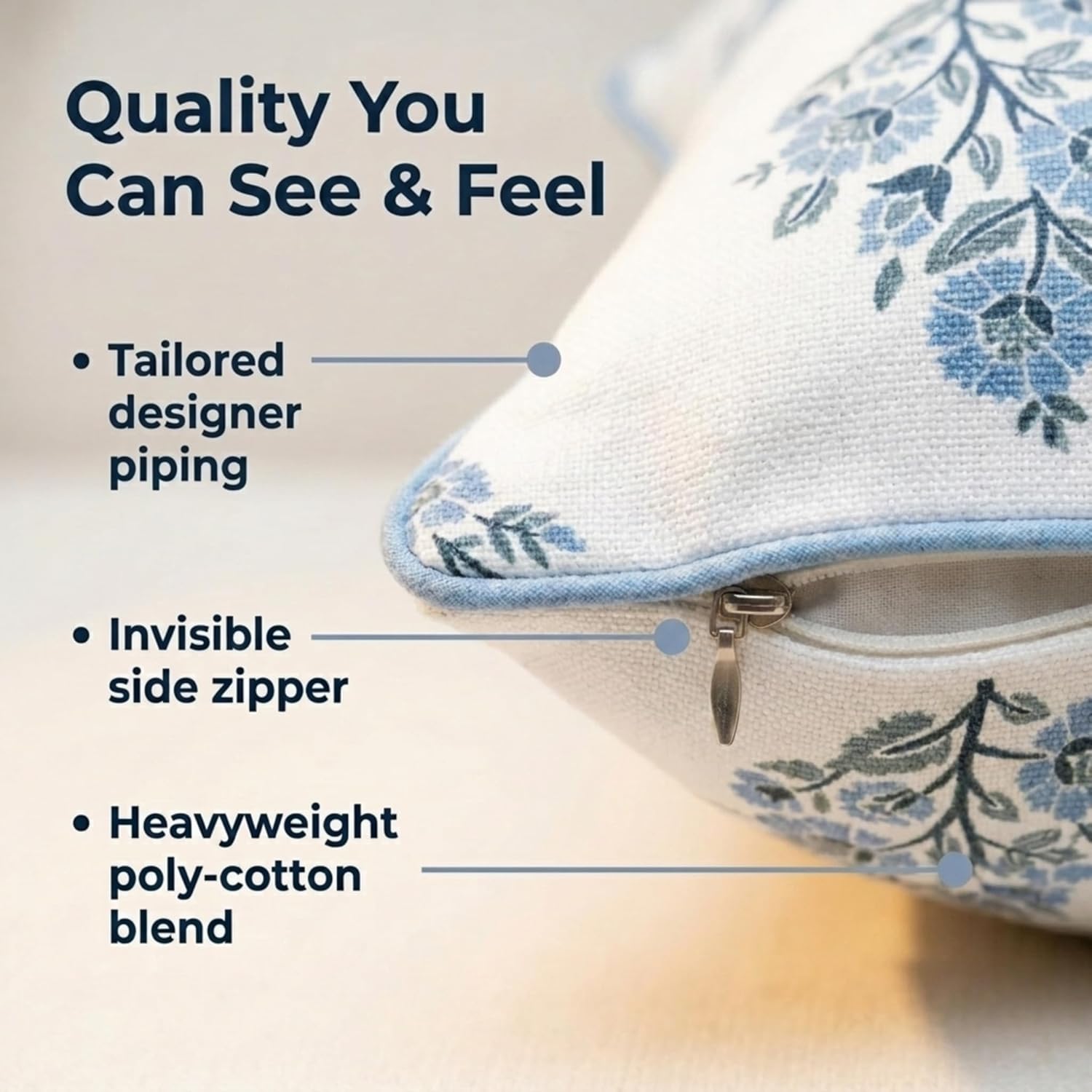 Jillien Harbor “The Camille” Floral Block Print Pillow Cover – Soft Blue and White Decorative Throw Pillow Cover – Grandmillennial Home…