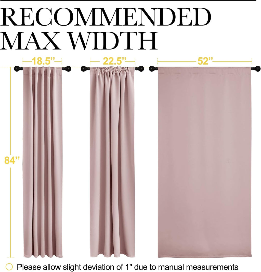 Nicetown Light Reducing Curtain Panels Window Draperies - (Blush Pink Color) 52x84 inch, 2 Pieces, Insulating Room Darkening Drapes for Bed…