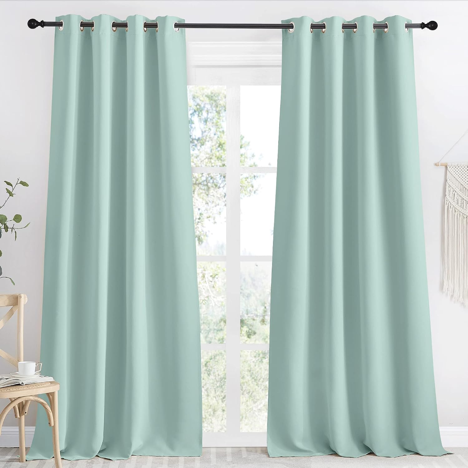 NICETOWN Kitchen Blackout Window Curtain Panel, Aqua Blue, 1 Panel, 55 by 96 inches Long, Home Fashion Thermal Insulated Solid Grommet…
