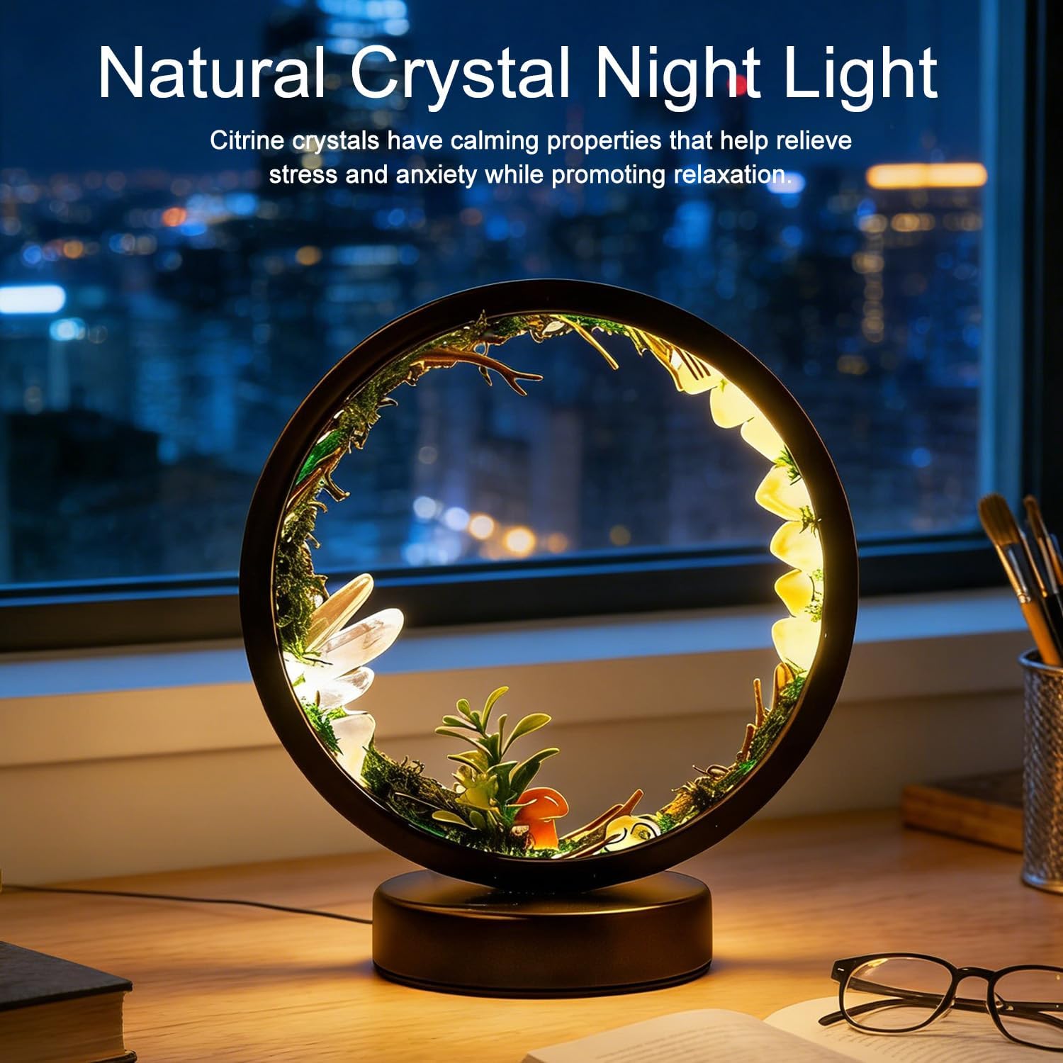 Runyangshi Forest Style Natural Citrine Night Light Healing Crystal USB Port 3 Colours Dimming Mode Lamp Suitable Night Lamp for Bedroom Ho…