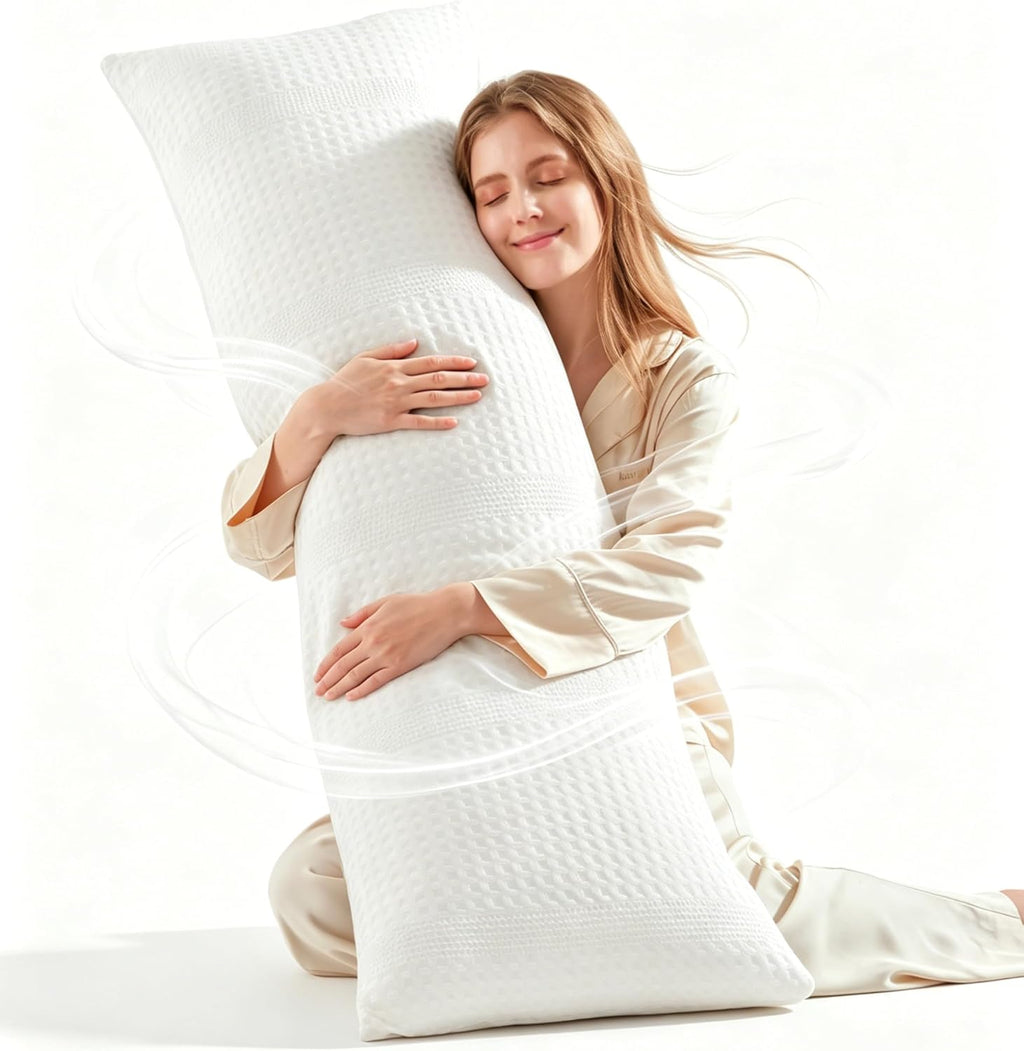 YZ HOME Waffle Weave Body Pillow for Adults - Memory Foam Body Pillow with Removable Pillowcase - Firm and Fluffy - Large Long Bed…