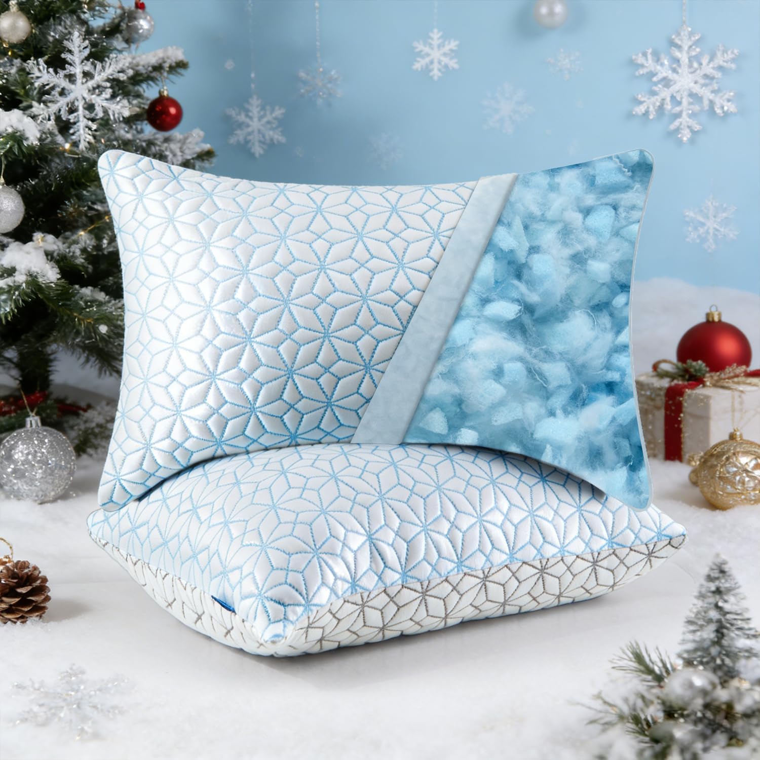 Wolki Queen Size Pillows Set of 2 Shredded Memory Foam Pillows 2 Pack, Adjustable Cooling Pillow for Side Sleepers, Back, Stomach, Hot Slee…