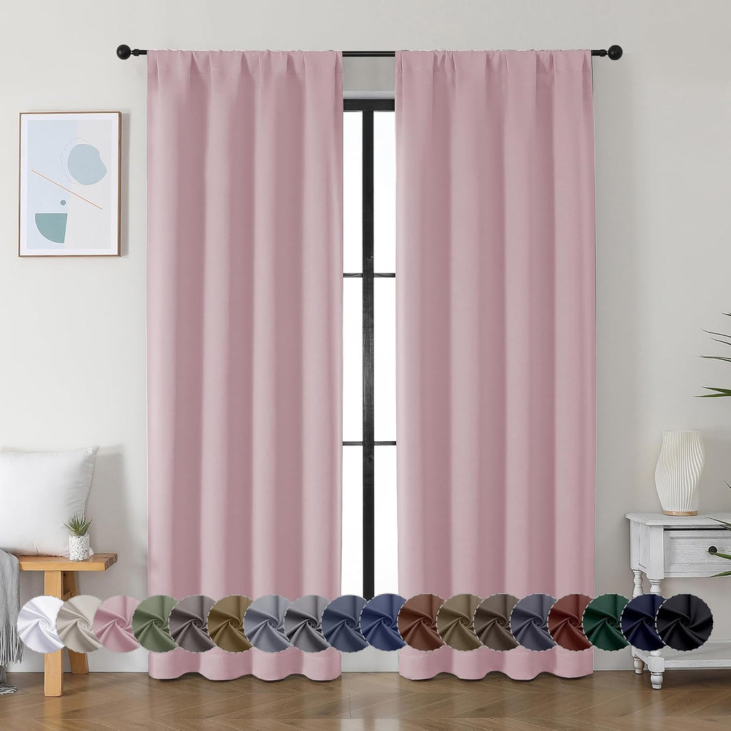 Simplebrand Ava Blush Blackout Curtains for Bedroom 84 Inch Length 2 Panels Set, Solid Thermal Insulated Privacy Nursery Window Treatment C…