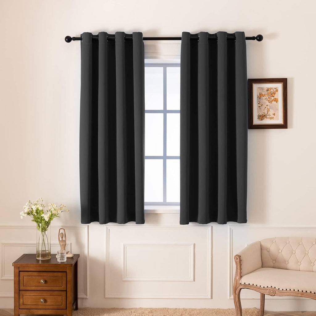 Pickluc Grey Blackout Curtains with Grommet 63 Inches Long 2 Panels Set, Light Blocking Window Drapes for Living Room, Thermal Insulated, N…