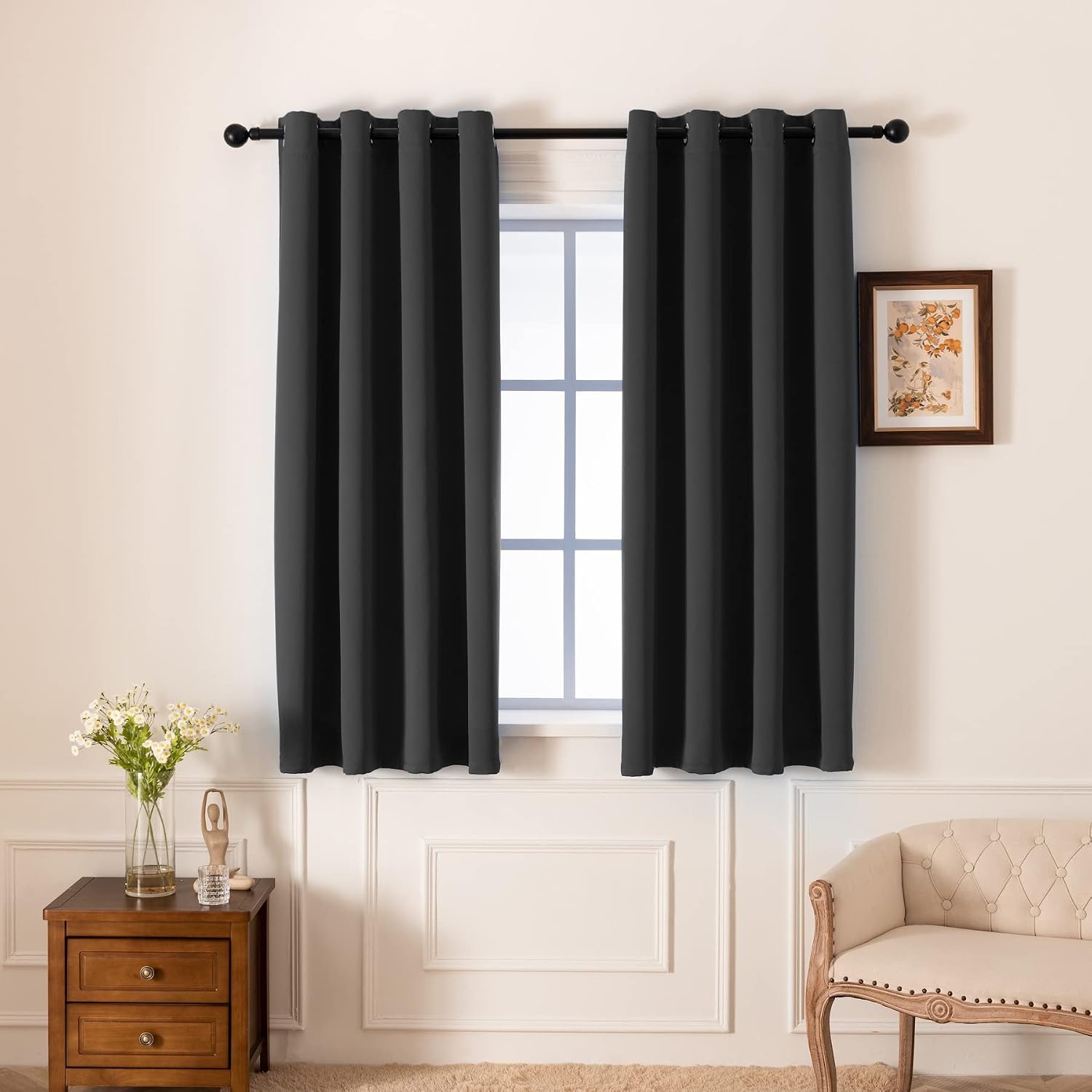 Pickluc Grey Blackout Curtains with Grommet 63 Inches Long 2 Panels Set, Light Blocking Window Drapes for Living Room, Thermal Insulated, N…