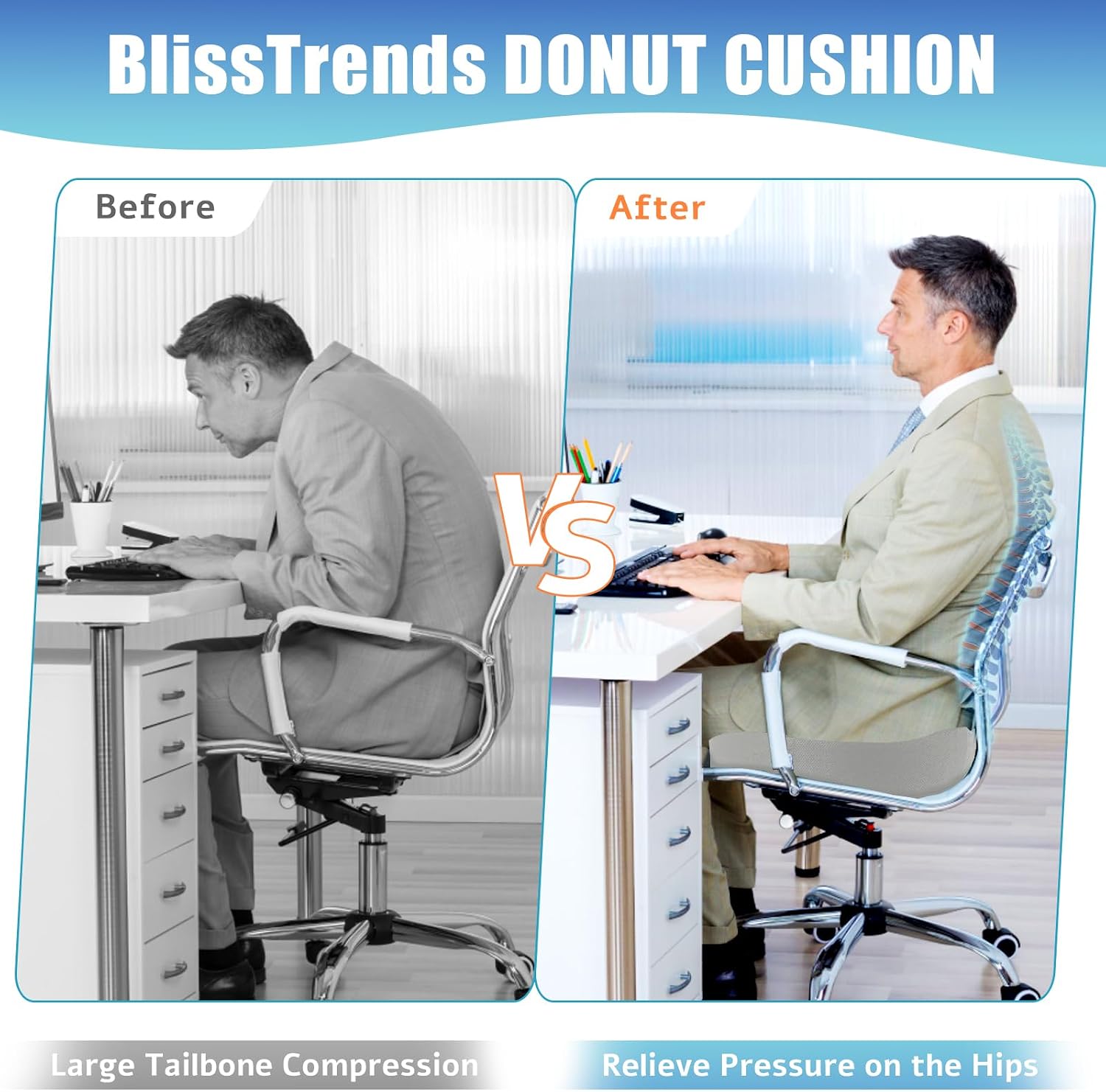BlissTrends Donut Pillow Seat Cushion, Chair Cushions for Postpartum Pregnancy & Hemorrhoids, Tailbone Cushion, Memory Foam Lifting Cushion…