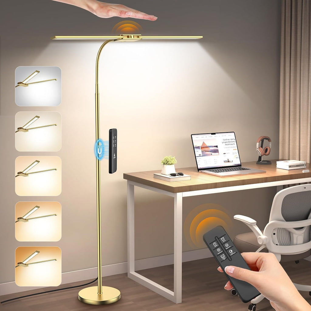 Syrinx LED Floor Lamp, 18W 2000LM Bright Reading Floor Lamp for Office, Gesture & Remote Control, Dual Head Gooseneck Standing Lamp…