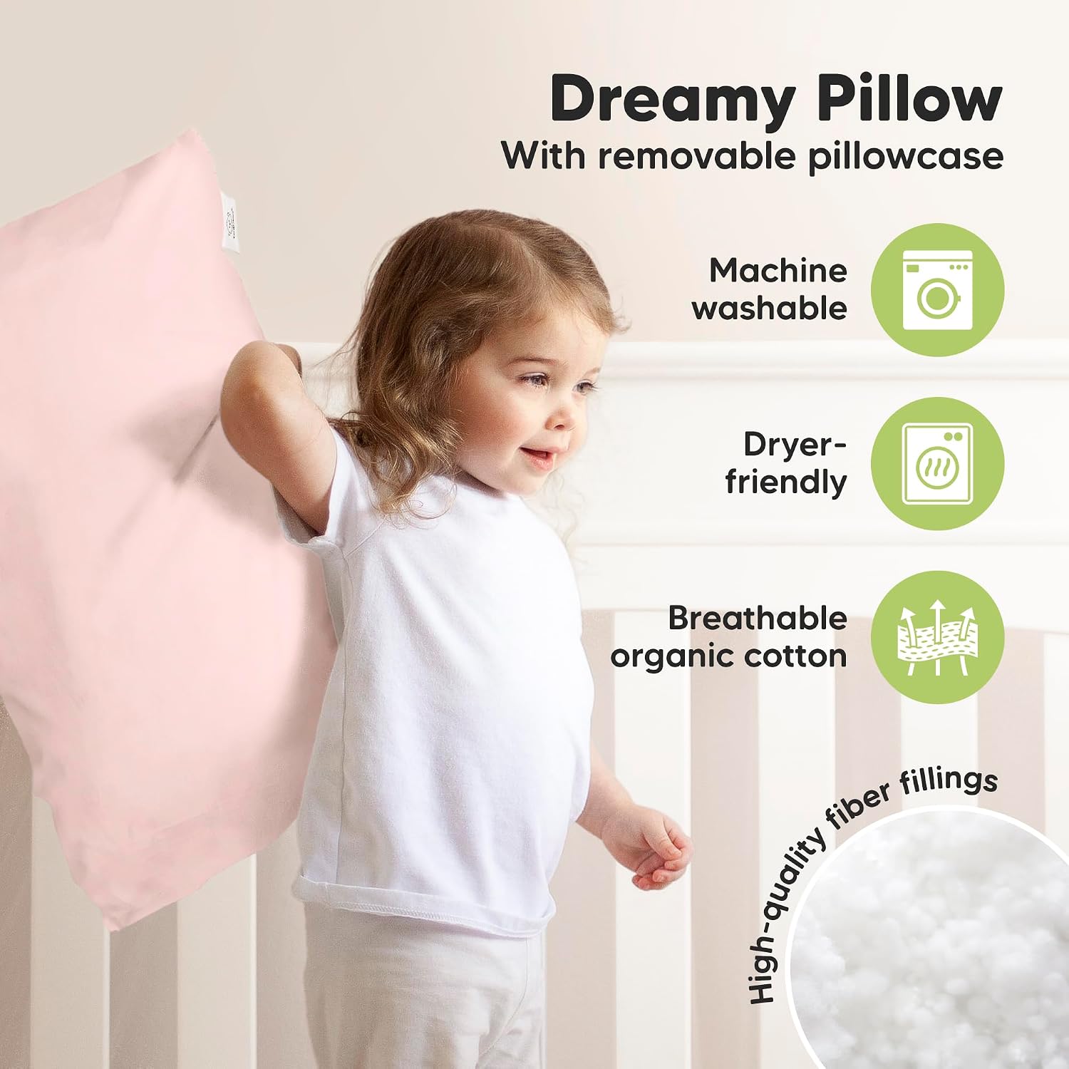 KeaBabies Toddler Pillow with Pillowcase, Jumbo 14X20 - Soft Organic Cotton Toddler Pillows for Sleeping - Machine Washable - Perfect for…