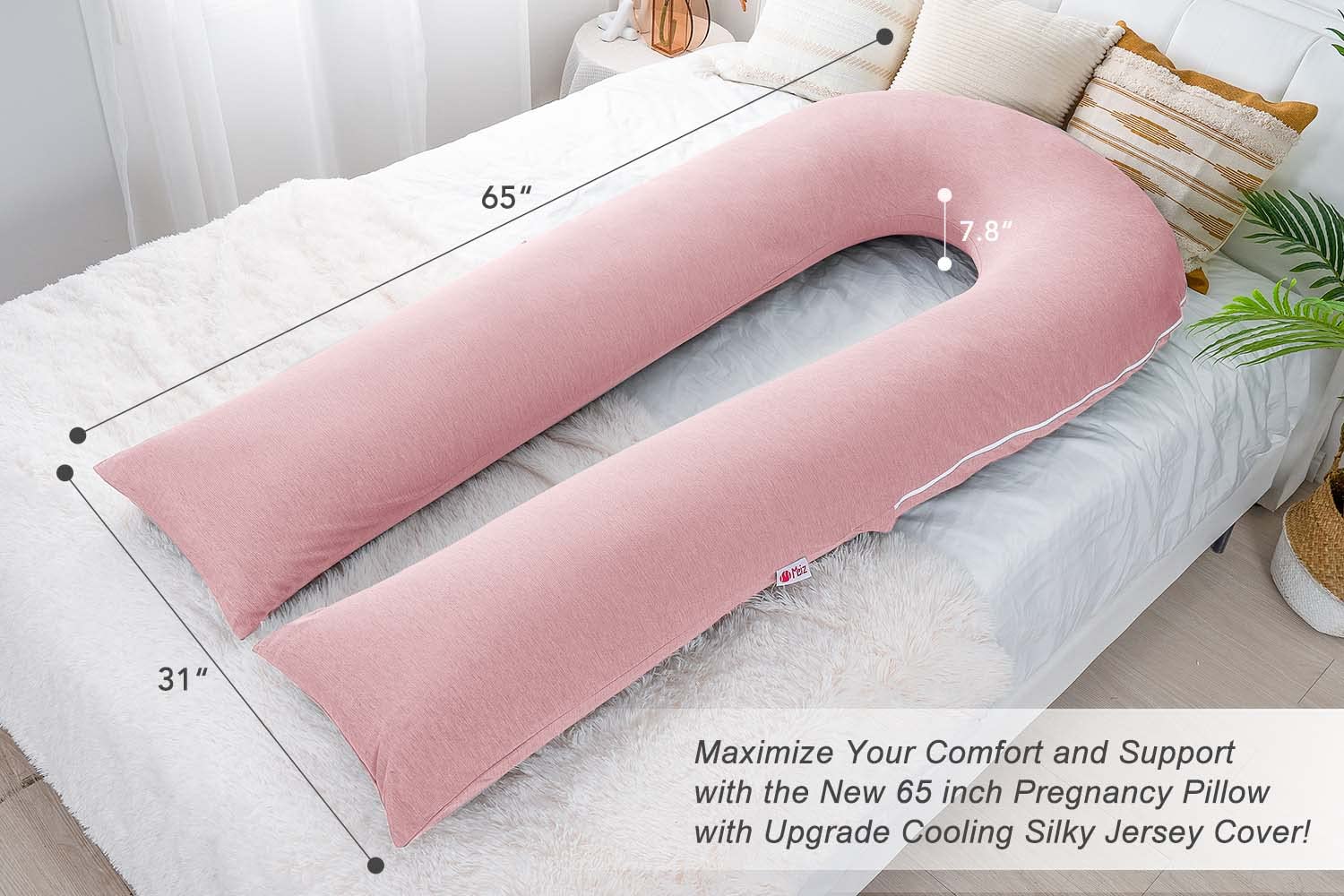 Meiz Pregnancy Pillow, Cooling Silky Pregnancy Pillows for Sleeping, 65" U Shaped Full Body Maternity Pillow for Pregnant Women, with Washa…