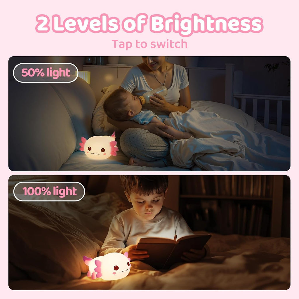 Mewaii Huggwaii Squishy Axolotl Night Light for Kids – Dimmable Silicone Axolotl Lamp, 2025 Upgraded Baby Night Light, Rechargeable, 20H Ba…