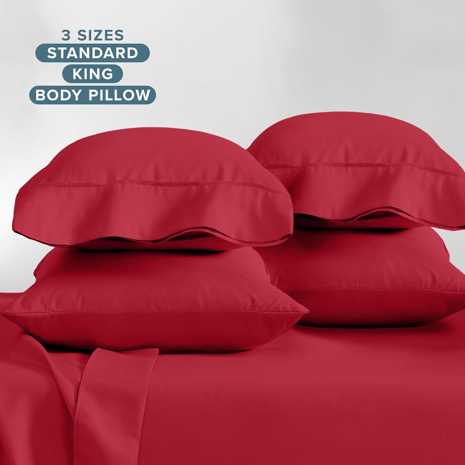 BareHome Bare Home Microfiber King Size Pillowcases - 4 Pack, Red, 20x40 4 Pack Red