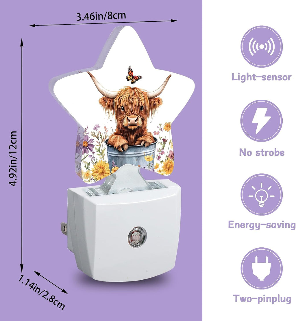 Night Light, Highland Cow Night Lights Plug into Wall Butterfly Flowers Decorations for Bedroom Bathroom, Dusk to Dawn Sensor Kitchen…