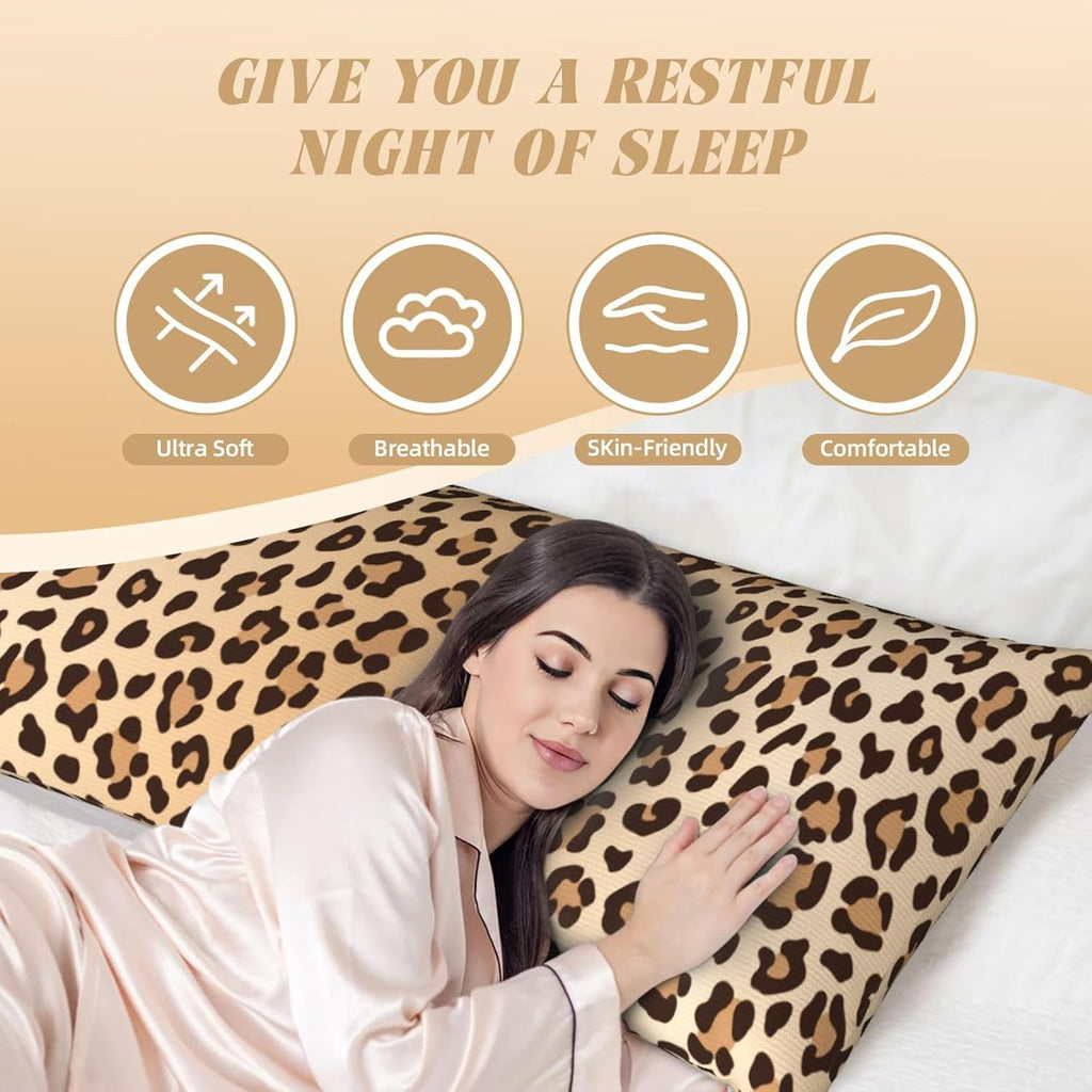 Sovvin Leopard Print Body Pillow Cover Animal Skin Texture Long Pillow Case with Zipper Decorative Soft Cushion Bedding Pillowcase f…