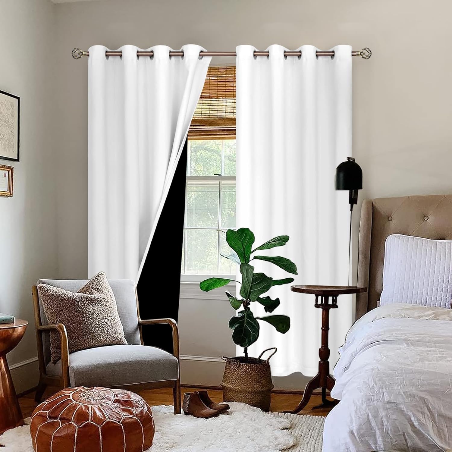 BGment Thermal Insulated 100% Blackout Curtains for Bedroom with Black Liner, Double Layer Full Room Darkening Noise Reducing Grommet Curta…