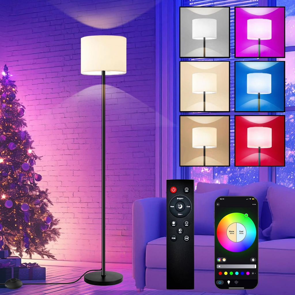 Smart Floor Lamp with APP & Remote Control - Dimmable RGB & White Light (3000K-6500K) for Living Room, Bedroom, Office - Modern Standing…