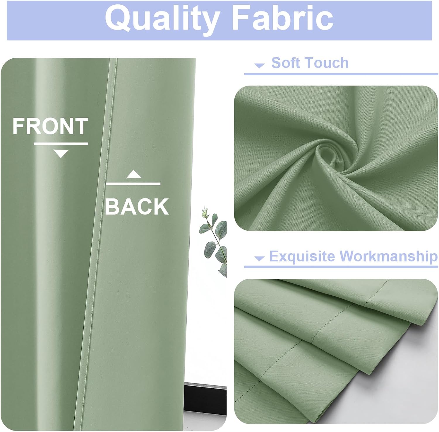 Simplebrand Ava Light Green Blackout Curtains for Bedroom 96 Inches Long 2 Panels, Solid Thermal Insulated, Energy Saving Nursery Window Tr…