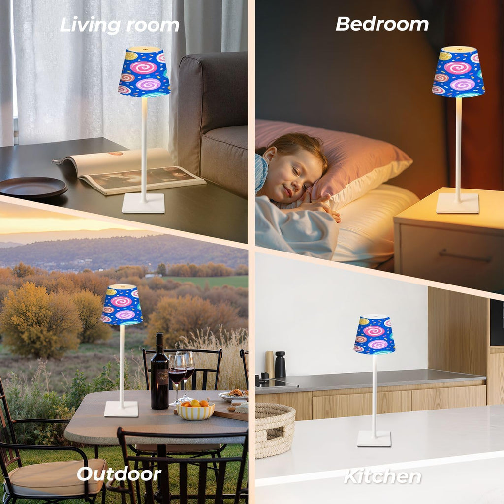 Cordless Mahjong Lamp Colorful Swirl Candy Pastel Spirals Confetti Bright Blue Small LED Lamp 3 Color Dimmable Rechargeable Lamps for Mah…