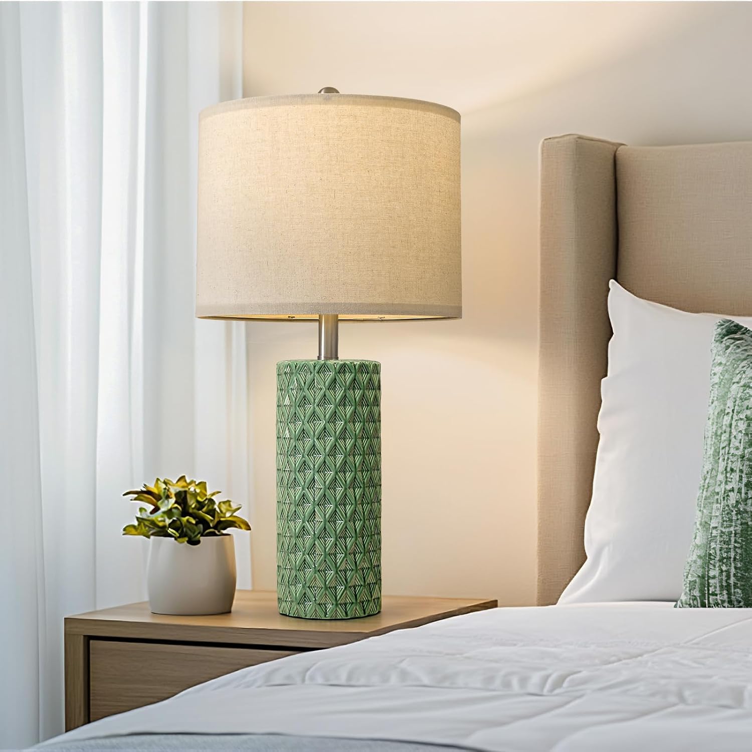 USumkky 26" Tall Table Lamp for Living Room -Green Lamps Set of 2 Modern Ceramic Lamps for Night Stands, Bedside Lamp for End Tables…