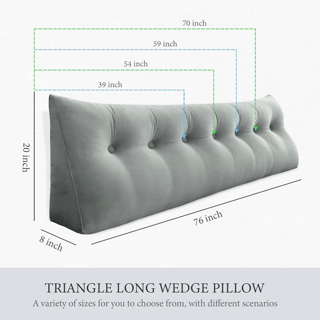 Headboard Pillow Twin for Dorm - Velvet Bed Wedge Headboard Reading Pillow for Sitting in Bed, Positioning Support Backrest Pillow with…
