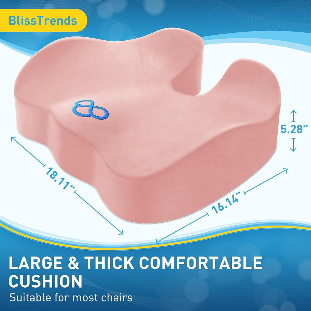 BlissTrends Seat Cushion,5.2in Thick Memory Foam Cushions for Office Chair, Car Seat, Airplane, Relieving Pressure Tailbone Sciatica Back P…