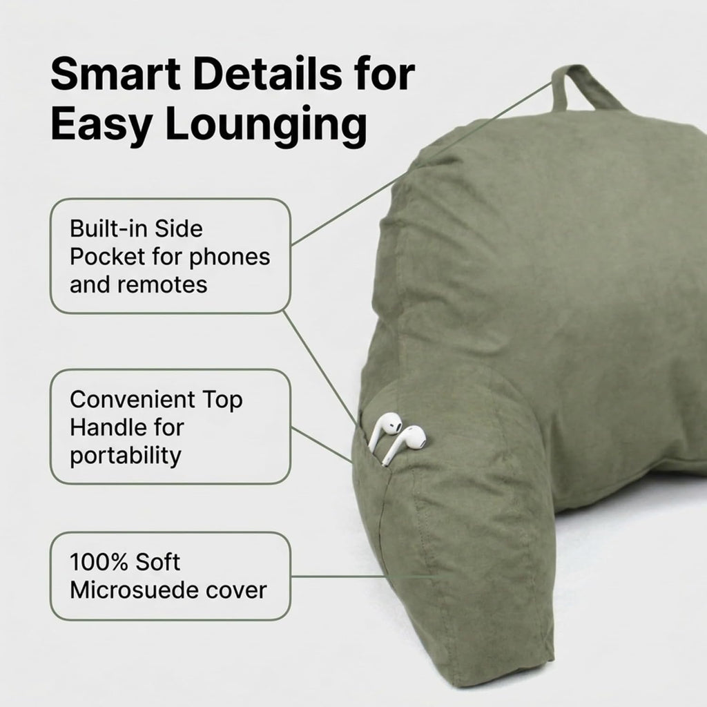 Deluxe Comfort Microsuede Bed Rest - Backrest Pillow with Arms - Bed Rest Pillow - Reading Bedrest Lounger - Sitting Support Pillow - Soft…