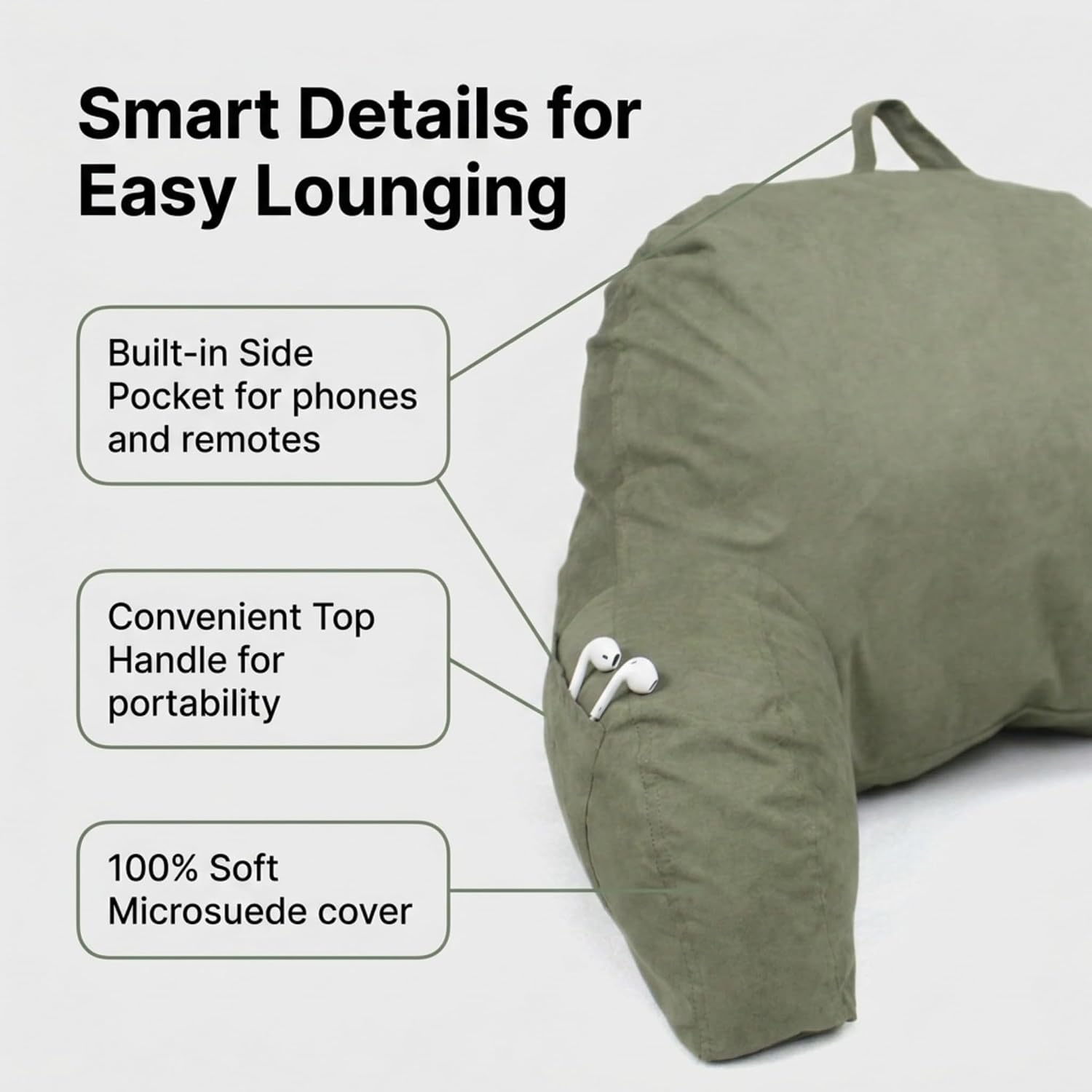 Deluxe Comfort Microsuede Bed Rest - Backrest Pillow with Arms - Bed Rest Pillow - Reading Bedrest Lounger - Sitting Support Pillow - Soft…