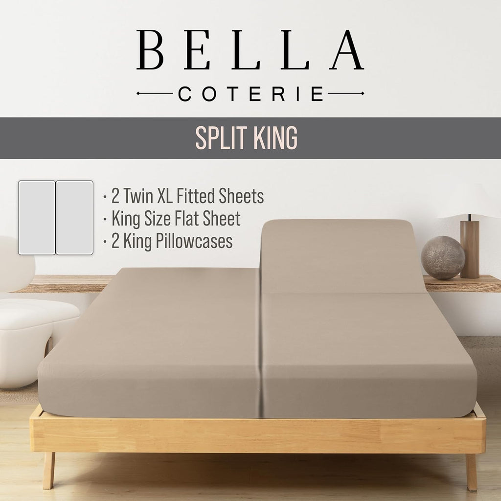 Bella Coterie Luxury Bamboo Viscose Split King Size Sheet Set | 2 Fitted Sheets for Sleep Number & Adjustable Beds | 100% Organically…
