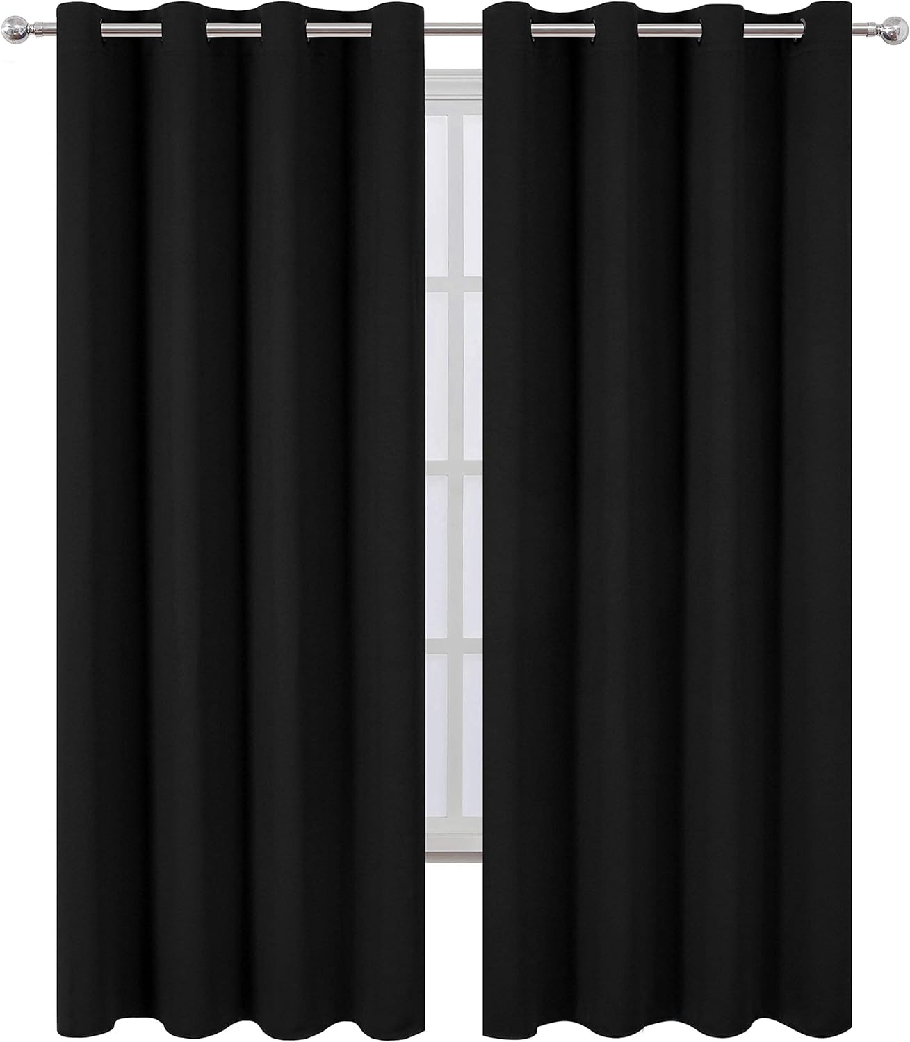 Lemomo Blackout Curtains 52 x 84 inches Long Black Curtains Set of 2 Panels Thermal Insulated Room Darkening Curtains for Bedroom 84 inches…