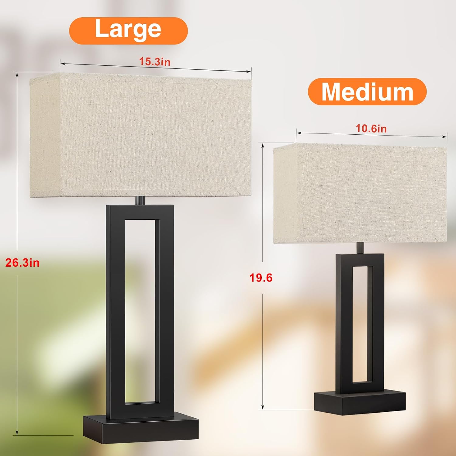 Seealle 26.3in Big Bedroom Table Lamps Set of 2 -Touch Control, 3 Way Dimmable, USB C+A Charging, LED Bulbs, Easy Assembly