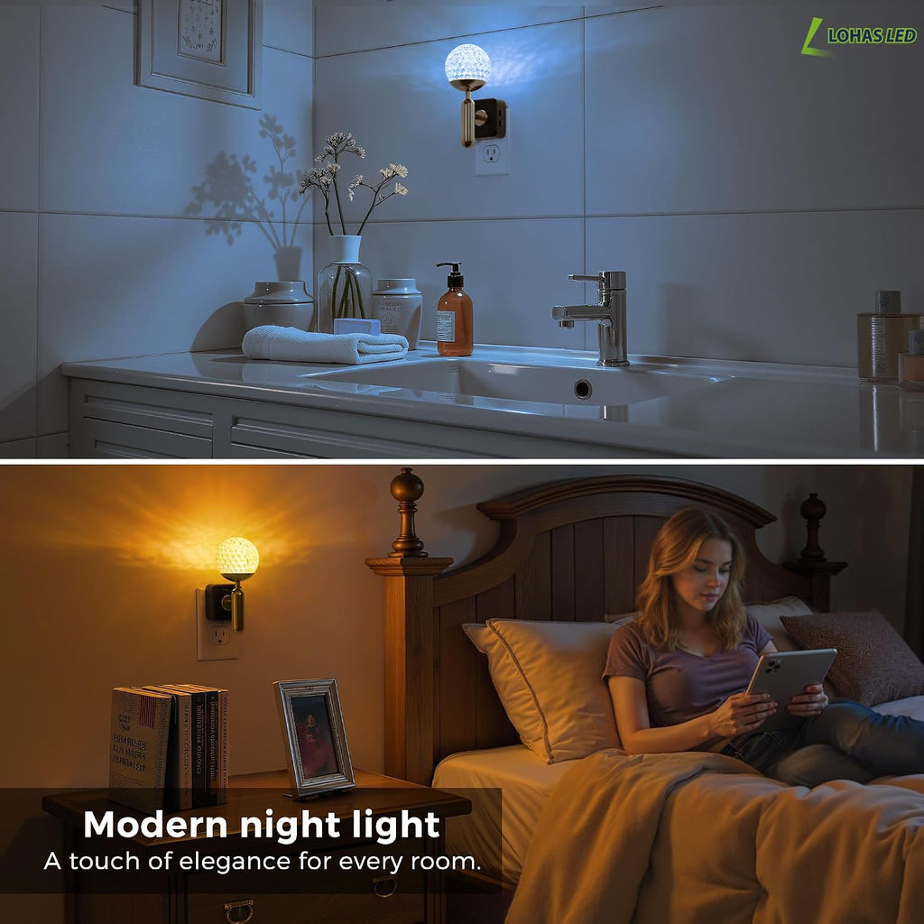 L LOHAS LED Night Lights Plug into Wall, Color Changing Night Light with Rotatable Plug, Crystal Ball Metal Rod, Dusk to Dawn Sensor…