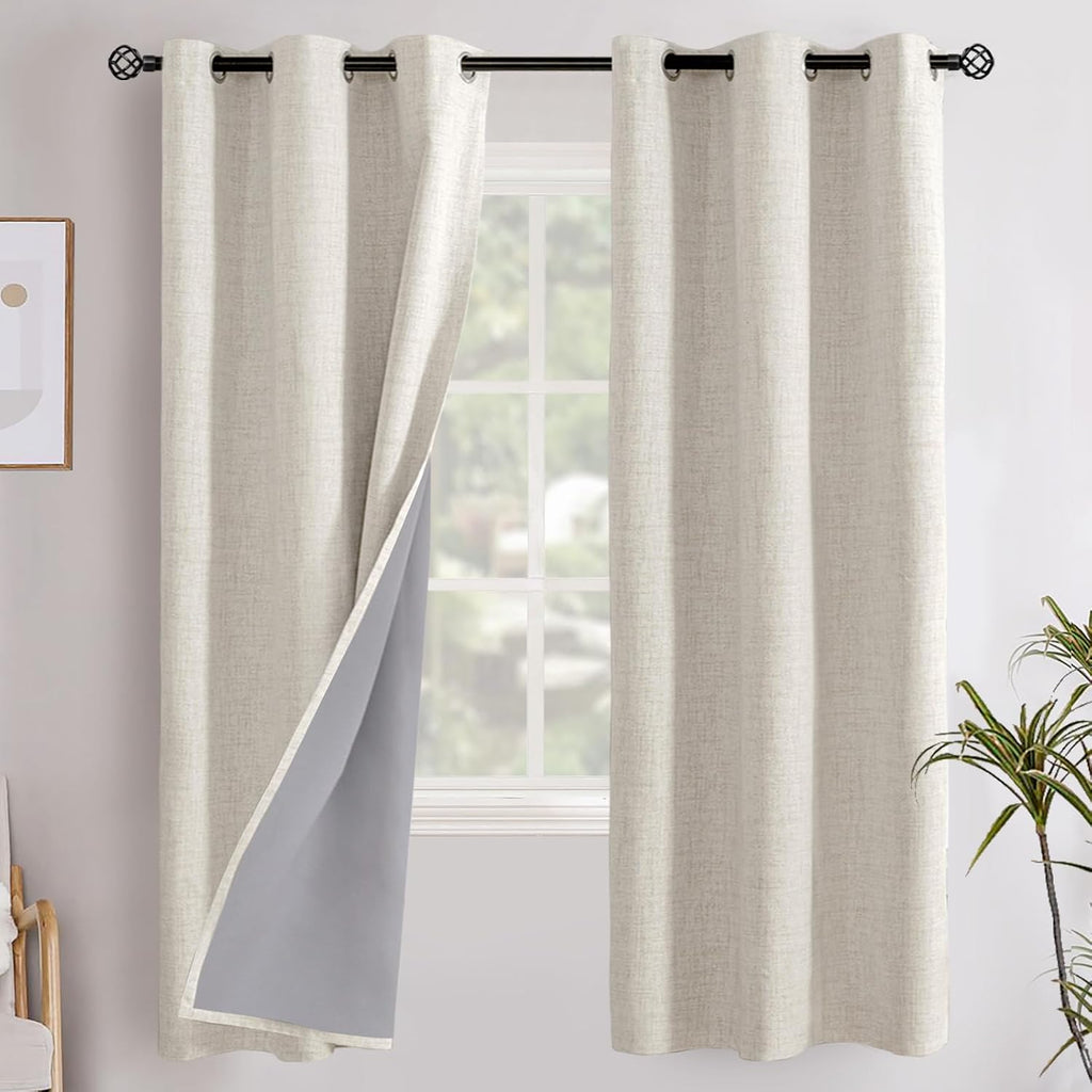 YoungsTex Linen Blackout Curtains 63 Inch Length for Bedroom, Thermal Insulated Drapes with Grommet Room Darkening Blinds for Farmhouse Liv…